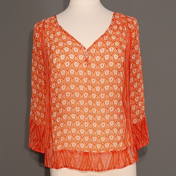 Lucky Brand Women's Caley Sheer Mixed Printed Top - Picture 3 of 14